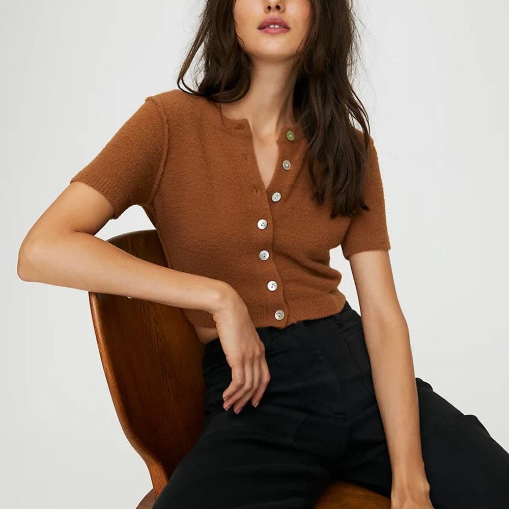 WILFRED FREE SHRUNKEN CARDIGAN WOMENS MED AMBER EARTH BROWN CHENILLE